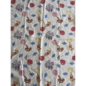 Vintage Disney Winnie The Pooh Receiving Blanket Cotton Flannel Balloons/Clouds